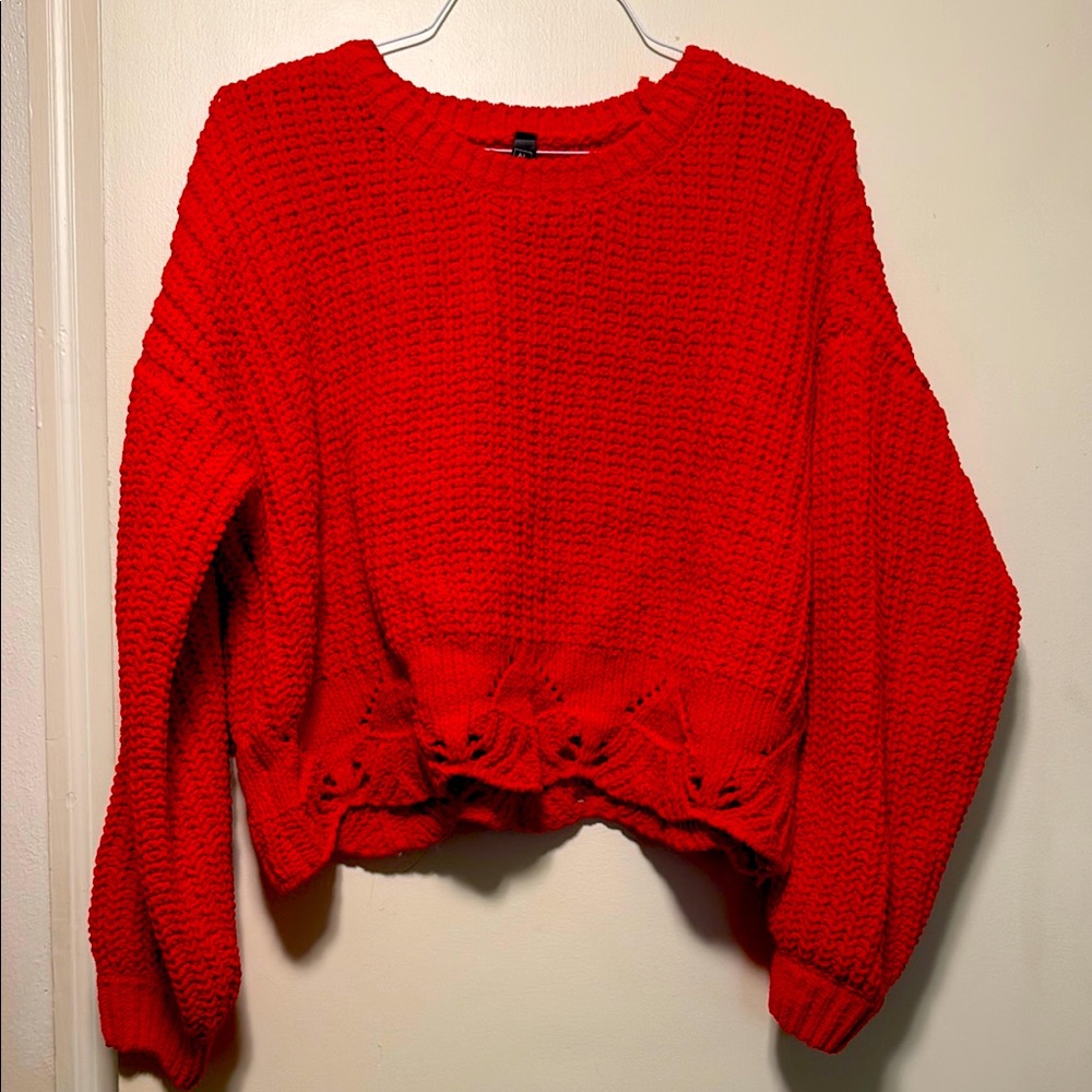 Alya Red Crew Neck Sweater Vibrant Knit Casual